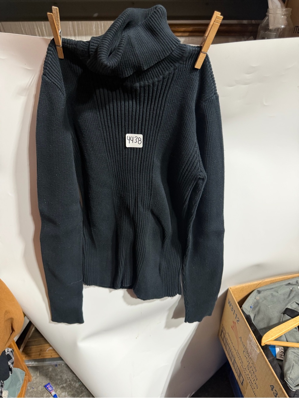 #4438-Jones New York Black Ribbed Cowl Neck Sweater